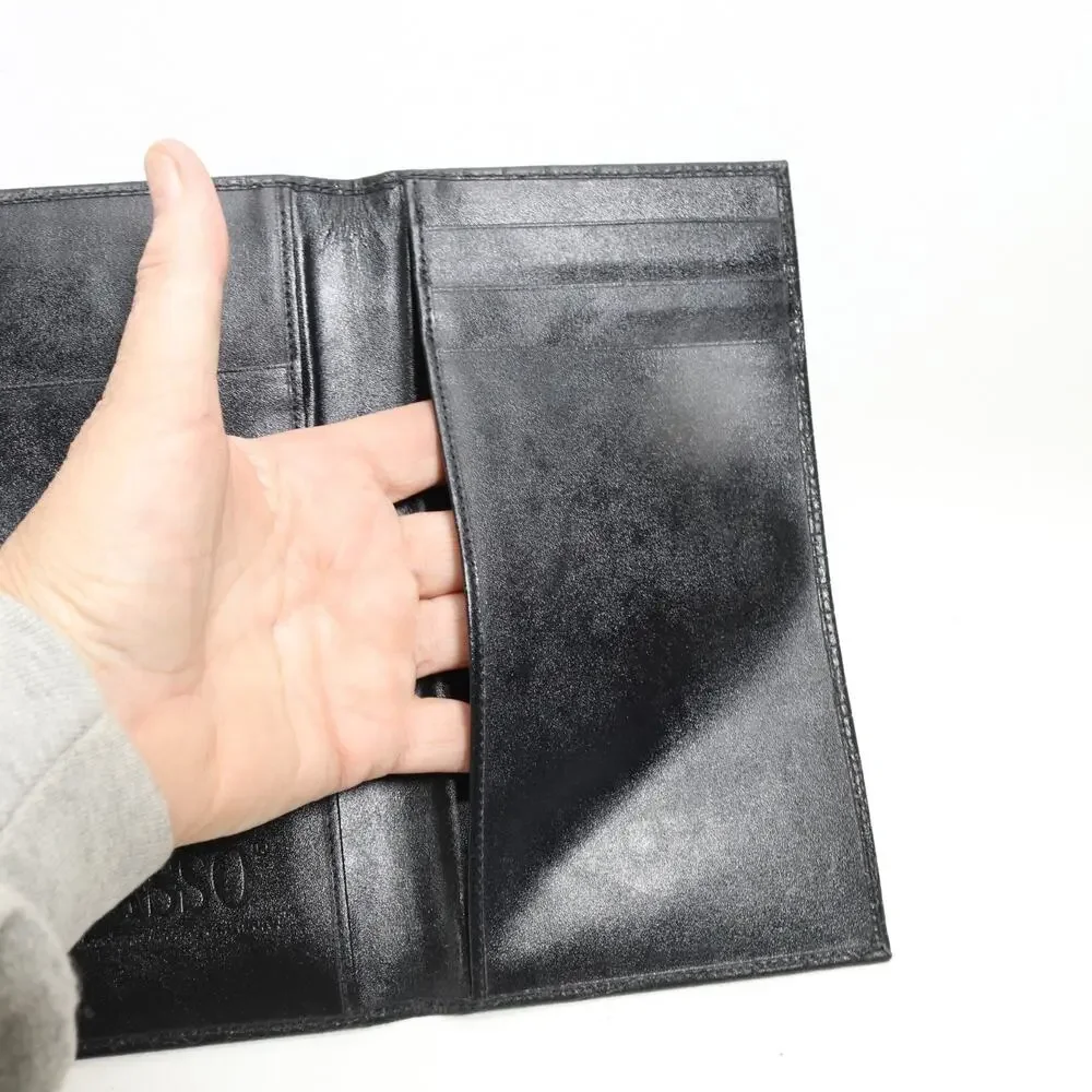 Decasso Passport Wallet Folio Black Croc Embossed Leather Cards Docs
